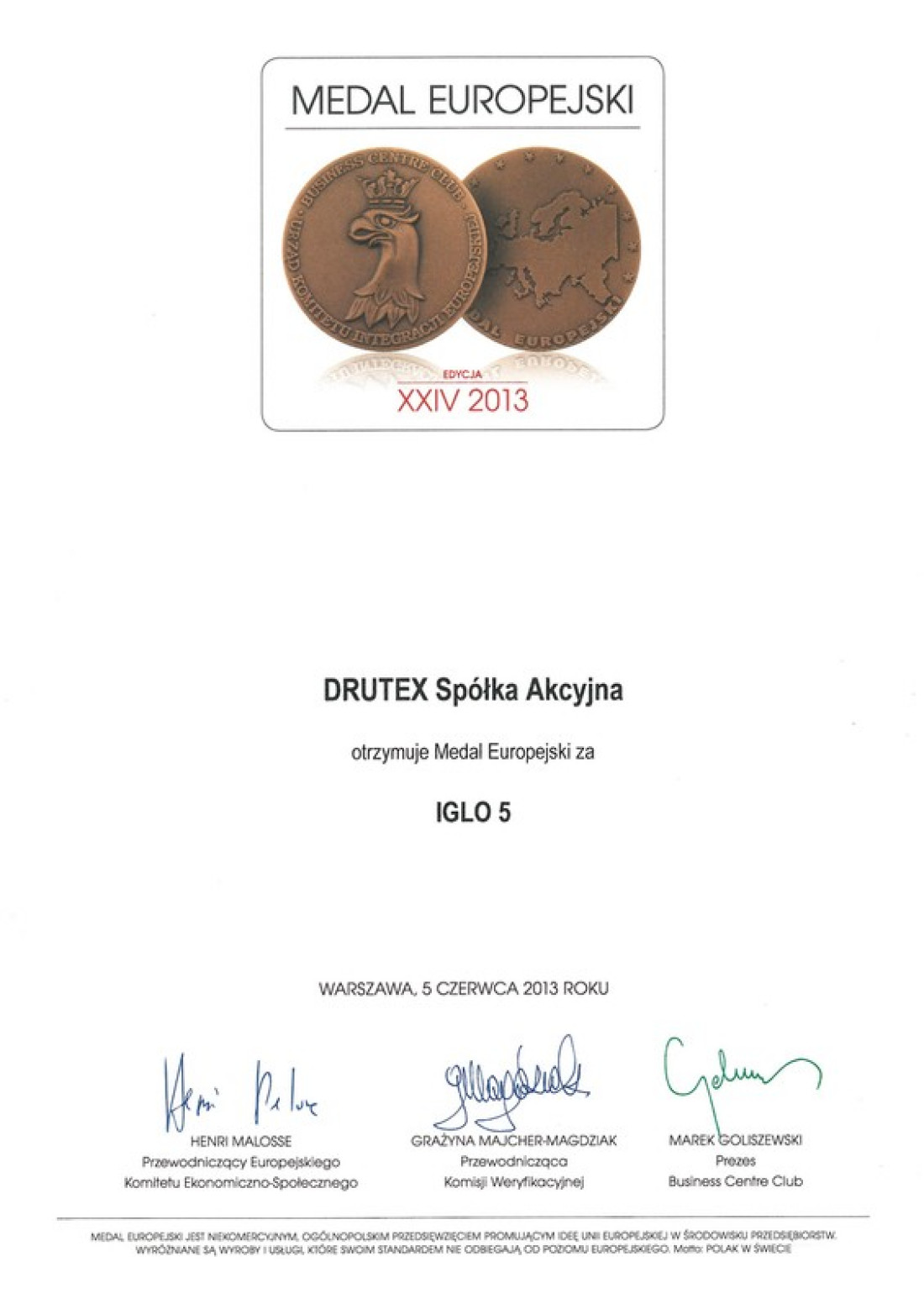 Drutex nagrodzony Medalem Europejskim