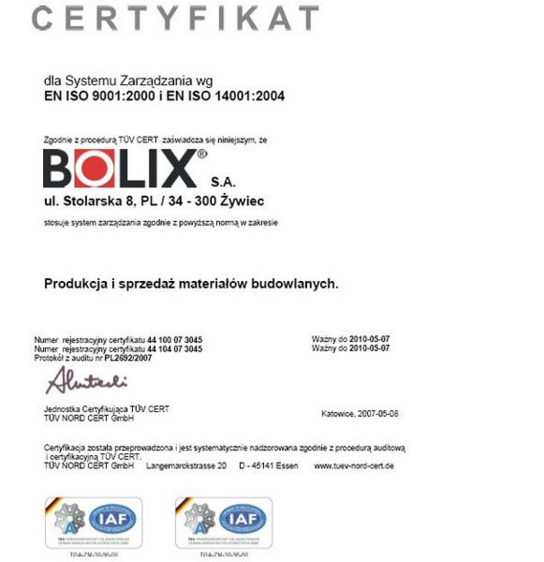 Jakość potwierdzona certyfikatem ISO