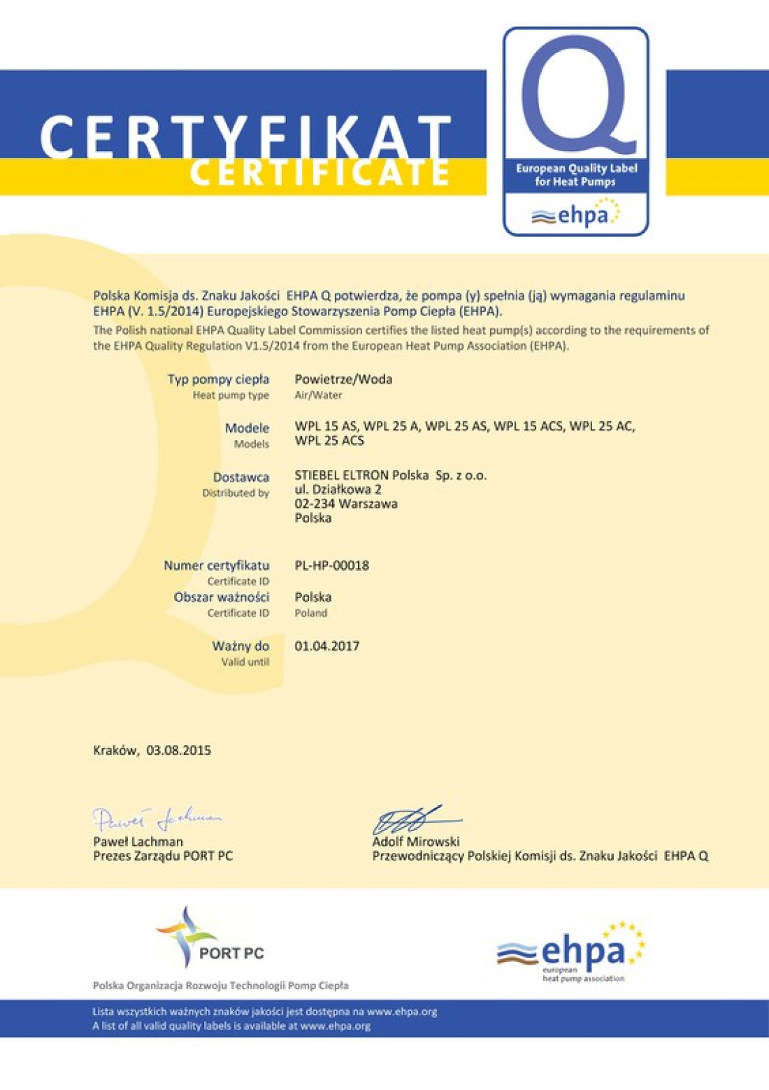 Certyfikat EHPA-Q dla pomp ciepła STIEBEL ELTRON