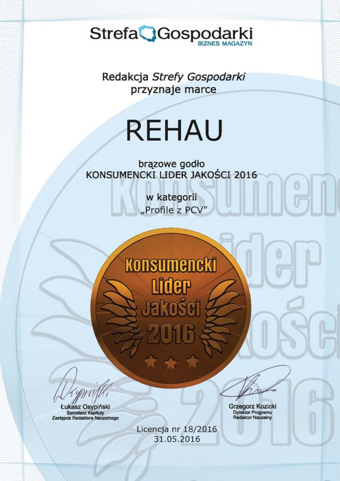 REHAU nagrodzony w kategorii Profile z PVC