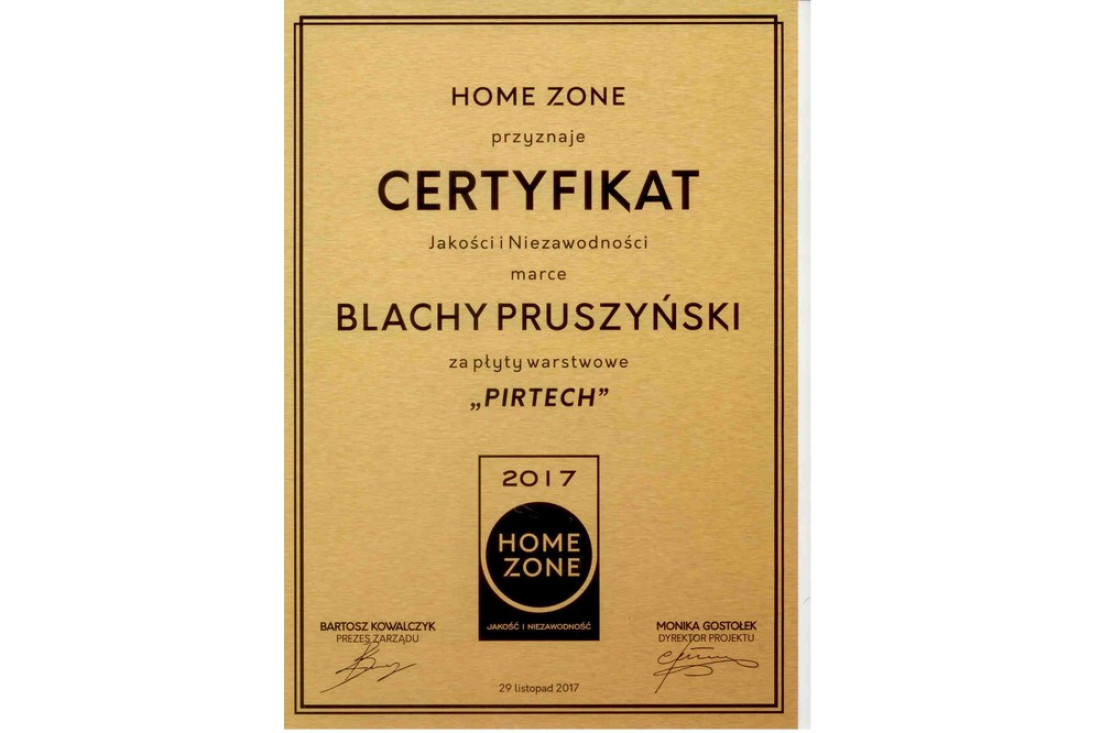 Blachy Pruszyński wyróżnione Znakiem Jakości Home Zone